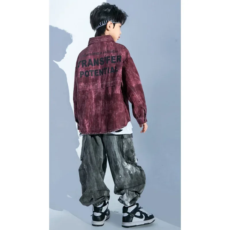 Kids Streetwear Loose Casual Long Sleeve Shirt Pant Sets Boys Girls Cargo Pant Tracksuits Children Dance Hip Hop Clothes