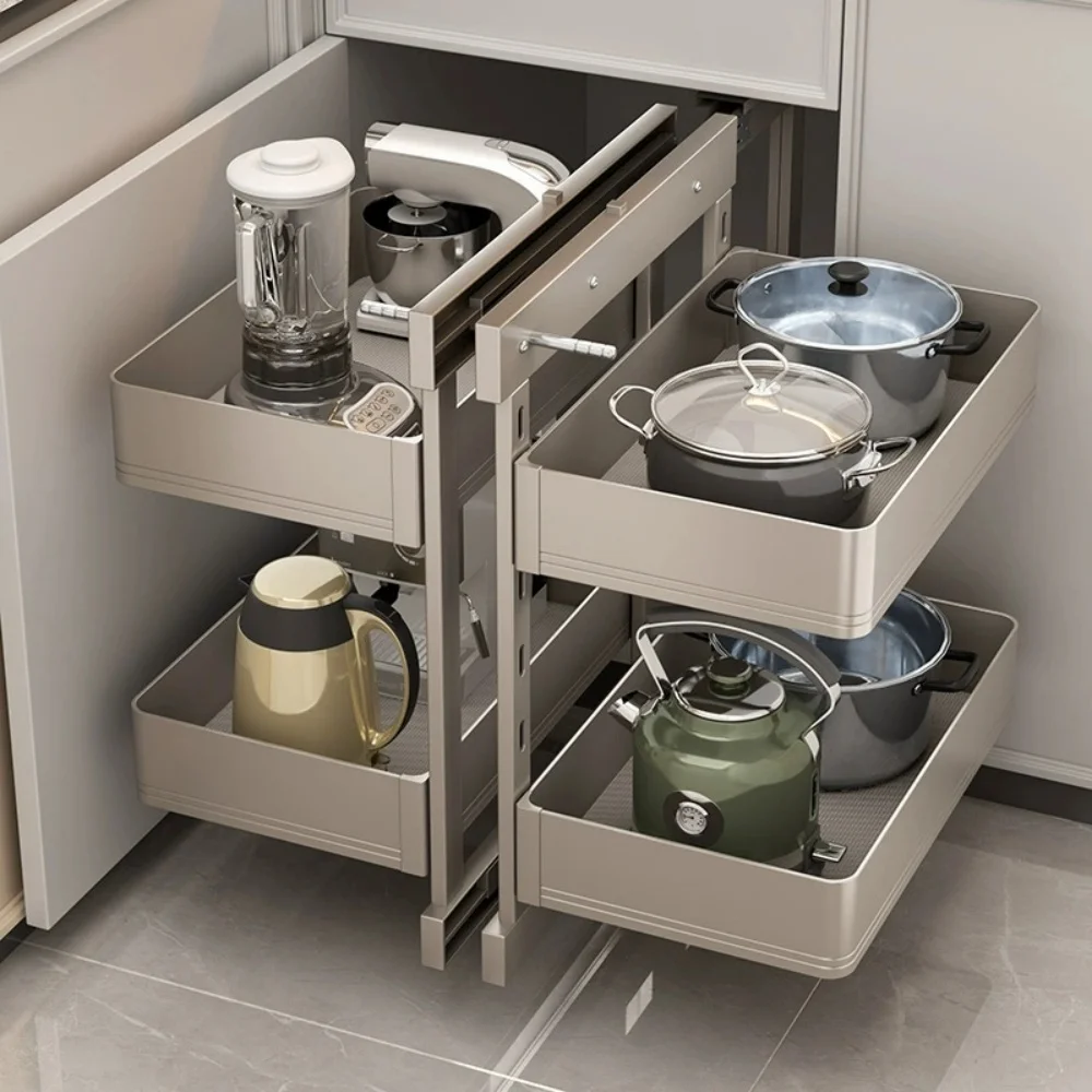 -oo Corner Pull-out Basket Kitchen Cabinet Little Monster Fully Pulls Out Double-layer Drawer-style Storage Damping Pull Basket