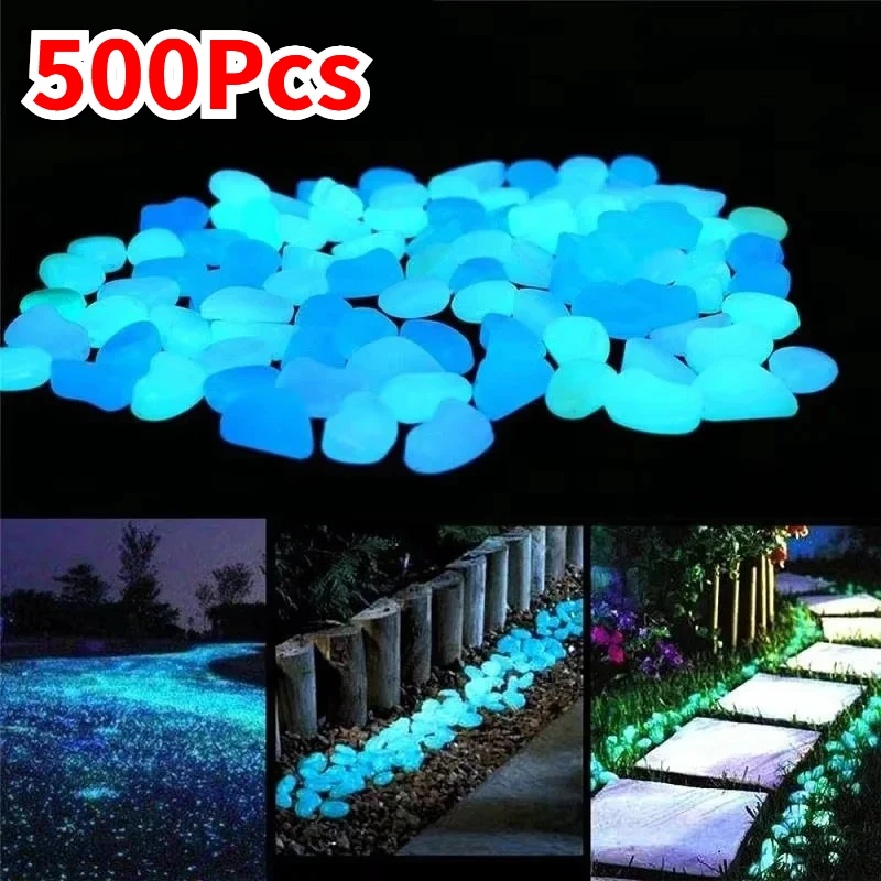500 Uds. De piedras luminosas que brillan en la oscuridad, guijarros, piedras brillantes, pasarelas al aire libre, decoración de jardín para el hogar, pecera, rocas de guijarros