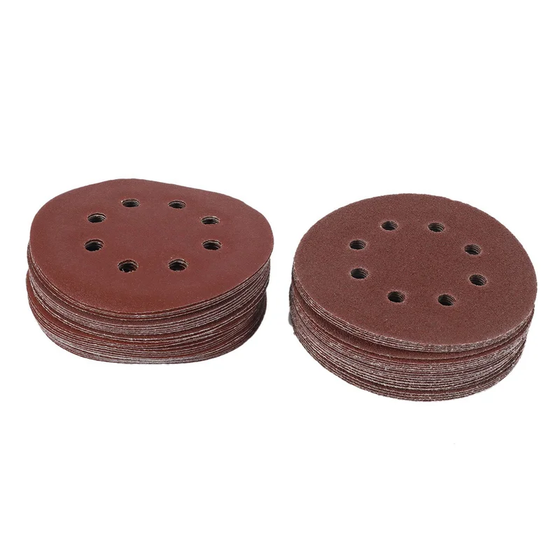 ABRW-150Pcs 5 นิ้ว 125 มม.กระดาษทรายแปดหลุมแผ่นทรายกรวด 40/60/80/120/240 Hook และ LOOP Sanding Disc ภาษาโปลิชคํา