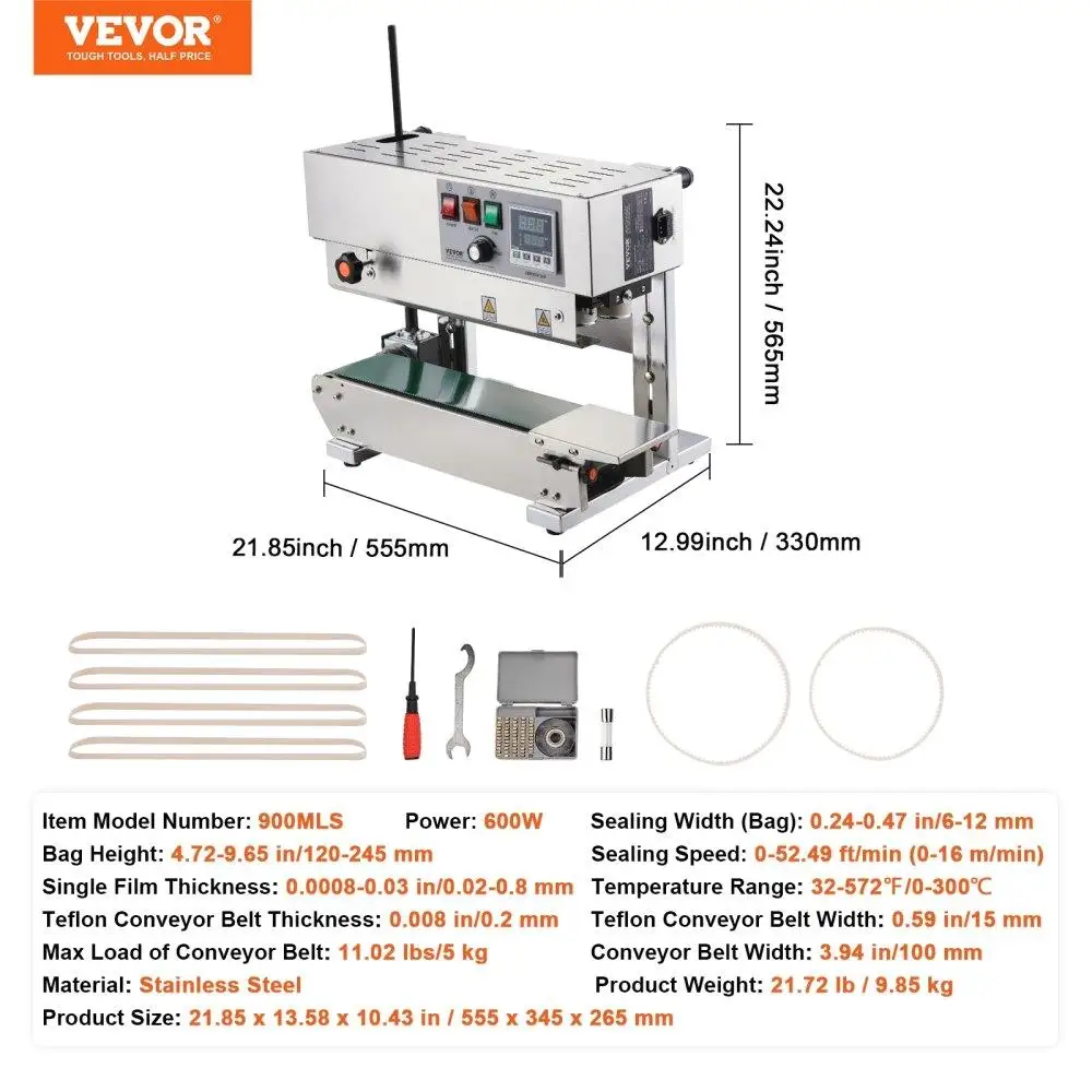 Continuous Bag Sealing Machine Vertical Band Sealer Stainless Steel Heavy Duty