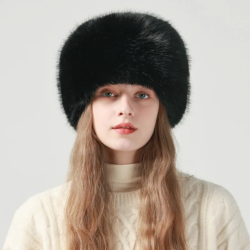 Winter Fluffy Faux Fur Bucket Hat Women Warm Thick Plush Headband Hat Outdoor Earwarmer Ski Hats