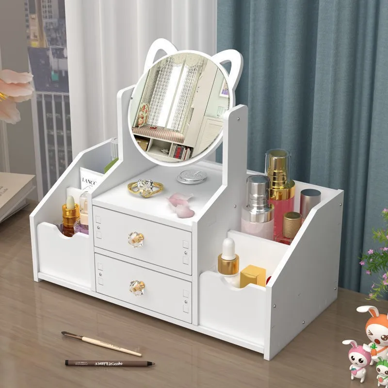 New Contains Mirror Drawer Makeup Storage Box Dormitory Finishing Plastic Shelf Cosmetics Skin Care Dressing Table Desktop