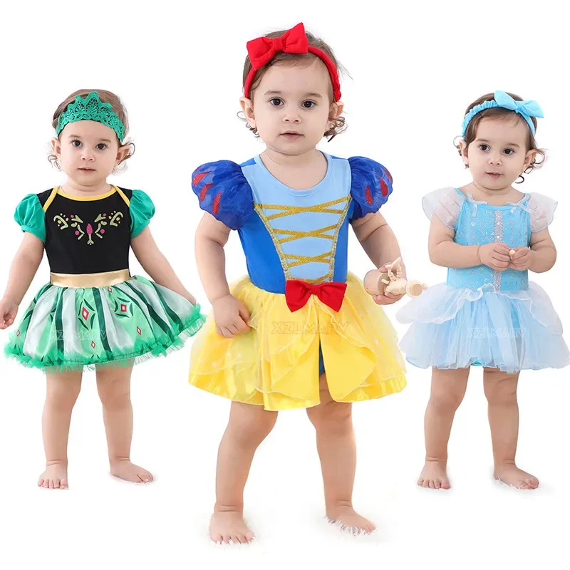 Baby romper tutu dress with headband Elsa Anna mermaid Snow White Cinderella baby girl clothes size 3-18m cute design baby dress