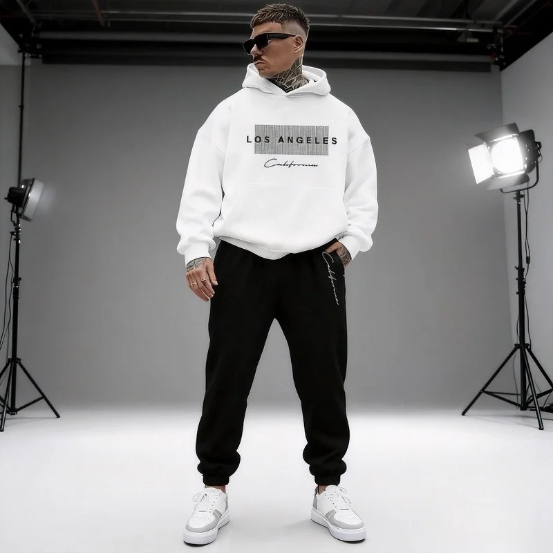 

Men's Suit Hoodie Jogging Pants Two-Piece Suit Fall/Winter Outdoor Running Casual Cotton Soft Street-Chic Sportswear