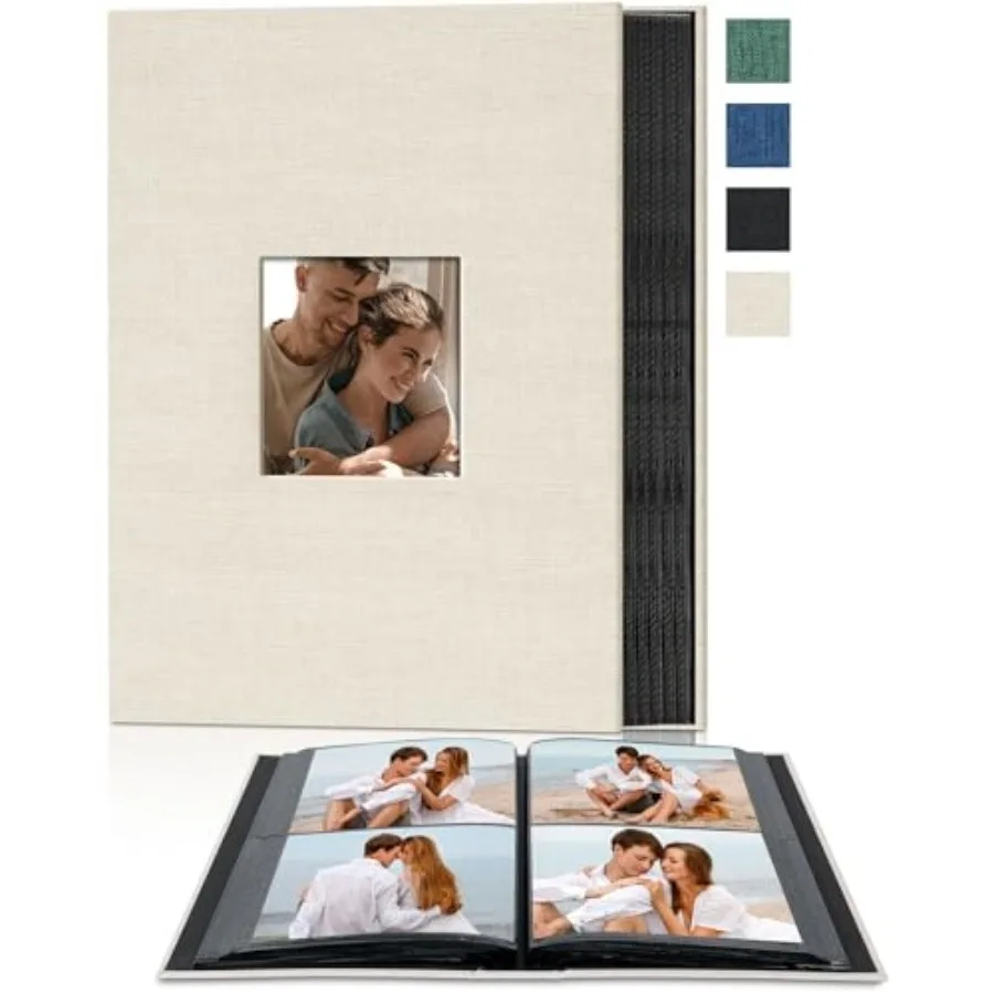 

4x6 Photo Album, Fabric Cover Photo Book, Horizontal Slip-In Pockets, Acid-Free Pages with Front Display Window, Perfect for Fa