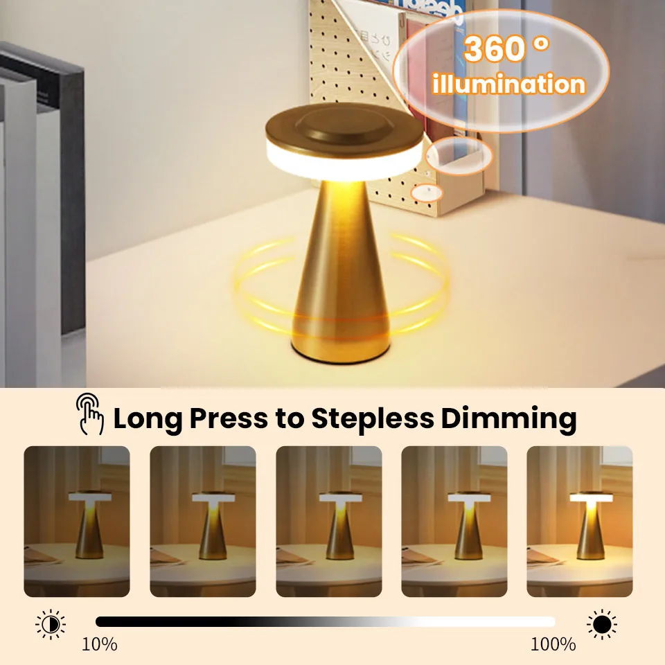 Retro Mushroom Table Lamp  Touch Sensor Desktop Night Light  Rechargeable Reading Lamp For Bedroom Restaurant Bar Decor Lighting