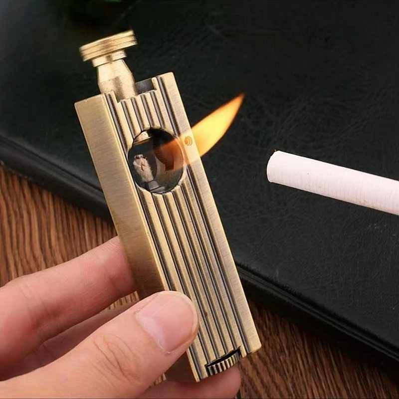 

Retro Metal Grinding Wheel Flint Lighter Tube Compact Lighter Cigarette Accessories Windproof Men's Gift Small Tool
