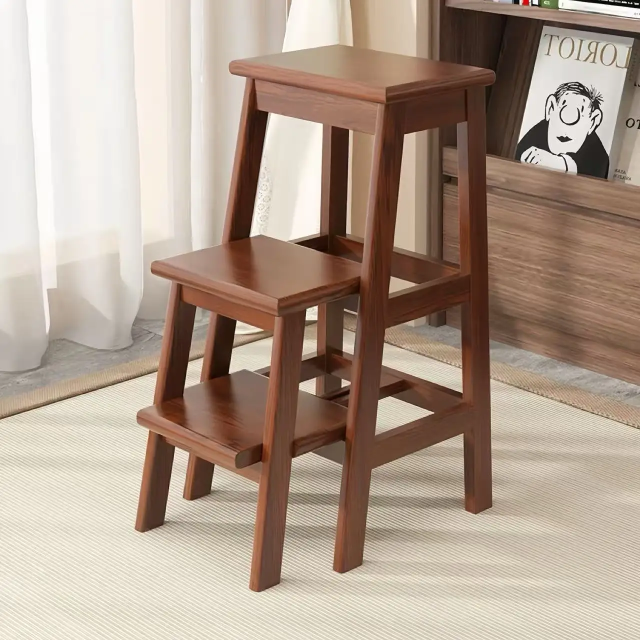 Solid wood ladder stool Household retractable stool Multifunctional kitchen Living room Dual-purpose climbing ladder stool place