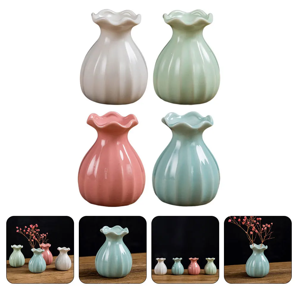 

4Pcs Ceramic Craft Vase Home Desktop Decor Exquisite Texture Fine Craftsmanship Dried Flower Container Long Lasting Visual
