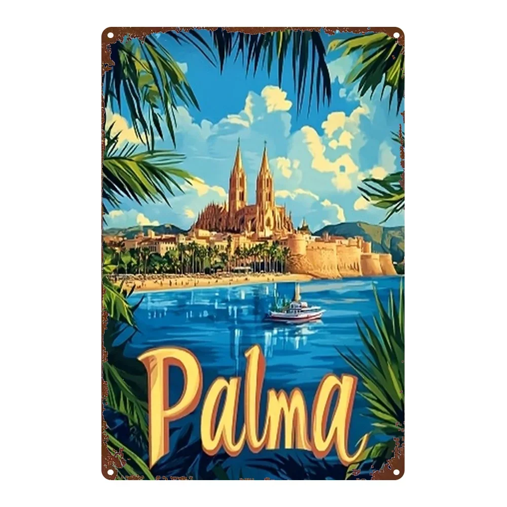 2026 Rustic Iron Wall Art 8x12 Inch Mediterranean Coast Scene Metal Sign for Living Room Game Room Bedroom Decor