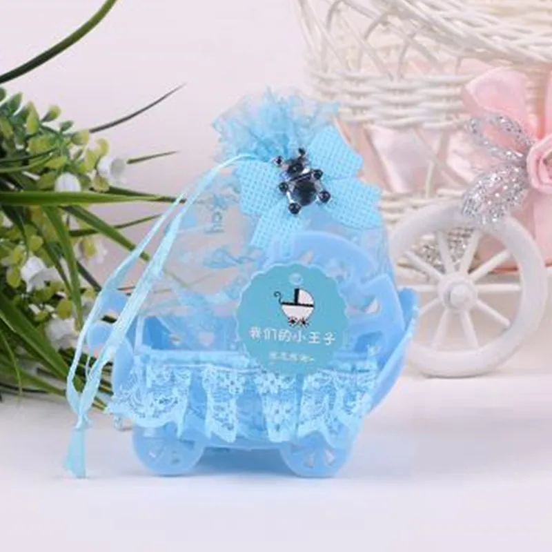 Birthday Baby Shower Party Favor Yarn Basket Candy Box with Lace ribbon DIY Bear Pattern Christening Boy Girl Gift 12pcs