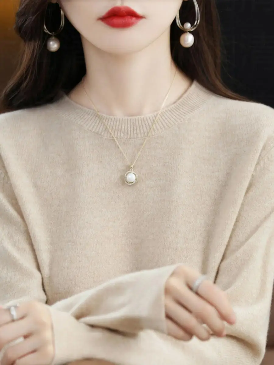 

Осень-зима женский круглый вязаный свитер Ne Thin Long Sve Overhead ort Sle Base irt Универсальная внутренняя одежда Pure C...