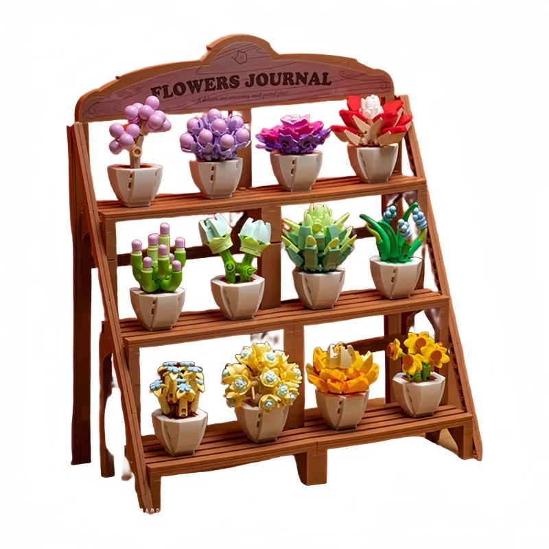 

KNEW BUILT Low-Maintenance Succulent Potted Building Block Toy-No Watering Needed, Ideal Desktop Decor,Favorite Gift for Girls