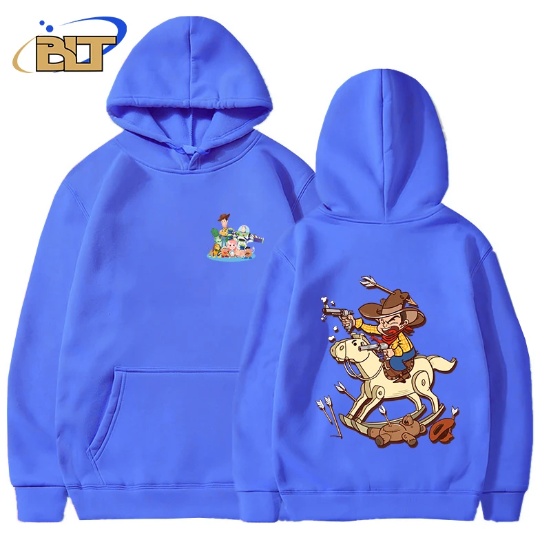 Toy Story Printed Men's Autumn and Winter Hooded Fleece Sweater Blue Loose Top