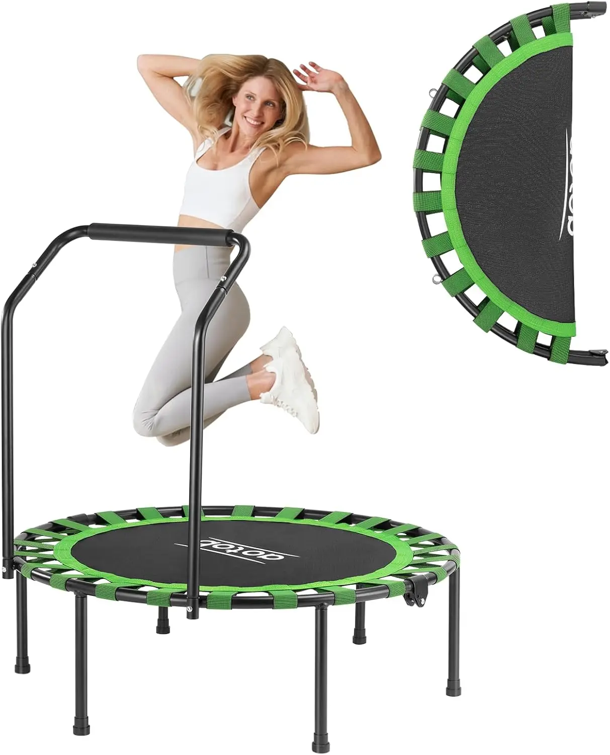 40” Fitness Trampoline for Adult, Max Load 450 LBS Foldable Mini Trampoline, Small Rebounder for Workout, Quiet & Safely Bounce