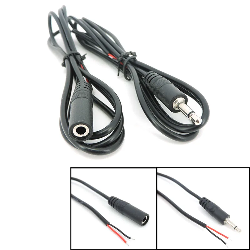 1/5pcs 1meter 3.5MM Audio 2pin 2 Core Male Female 3.5 jack Extension Cable Aux connector diy repair 3.5mm mono wires diy Audio