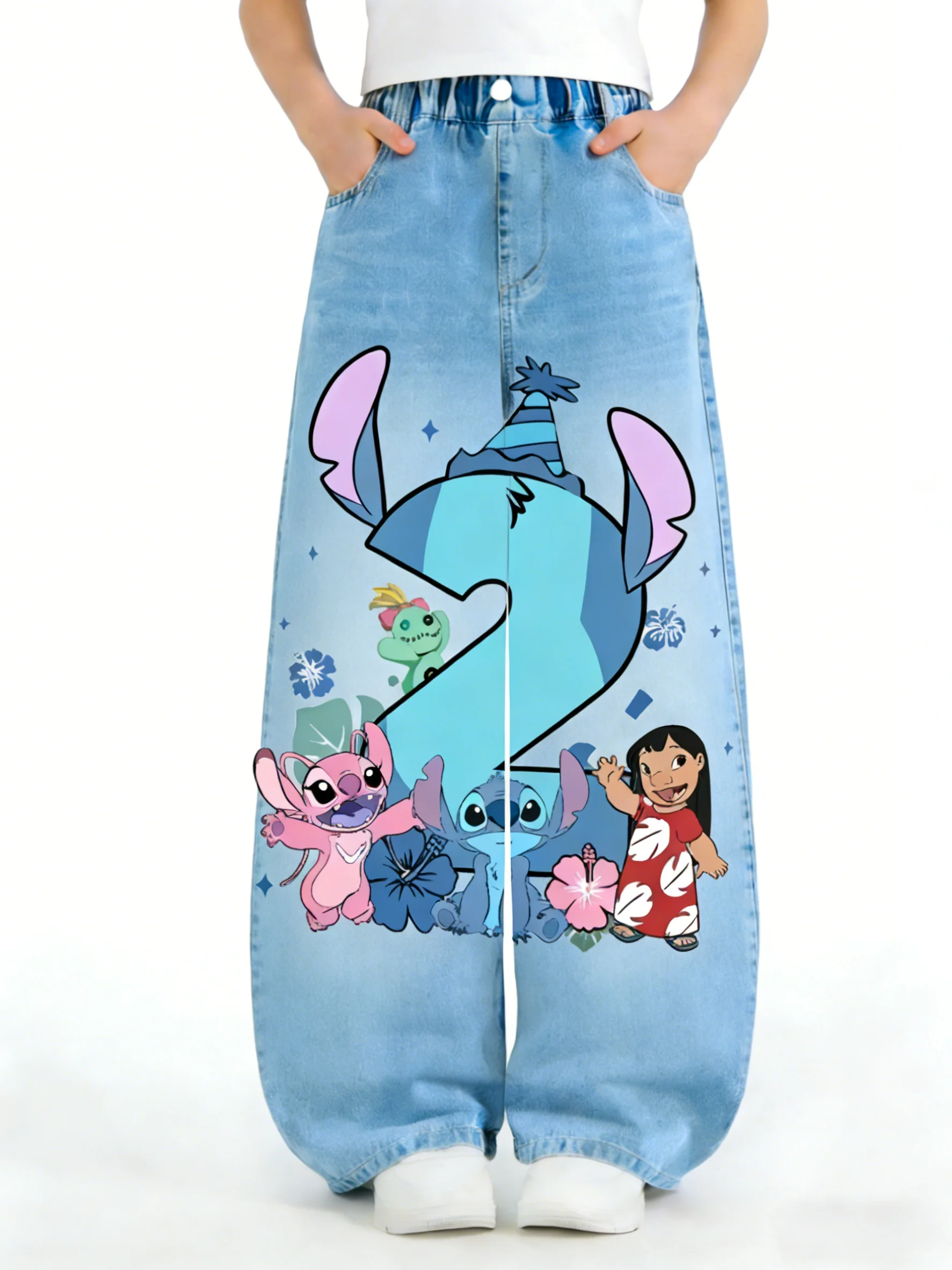 

Джинсы для девочек Disney, детские джинсы с высокой талией и защитой живота Steamboat Willie