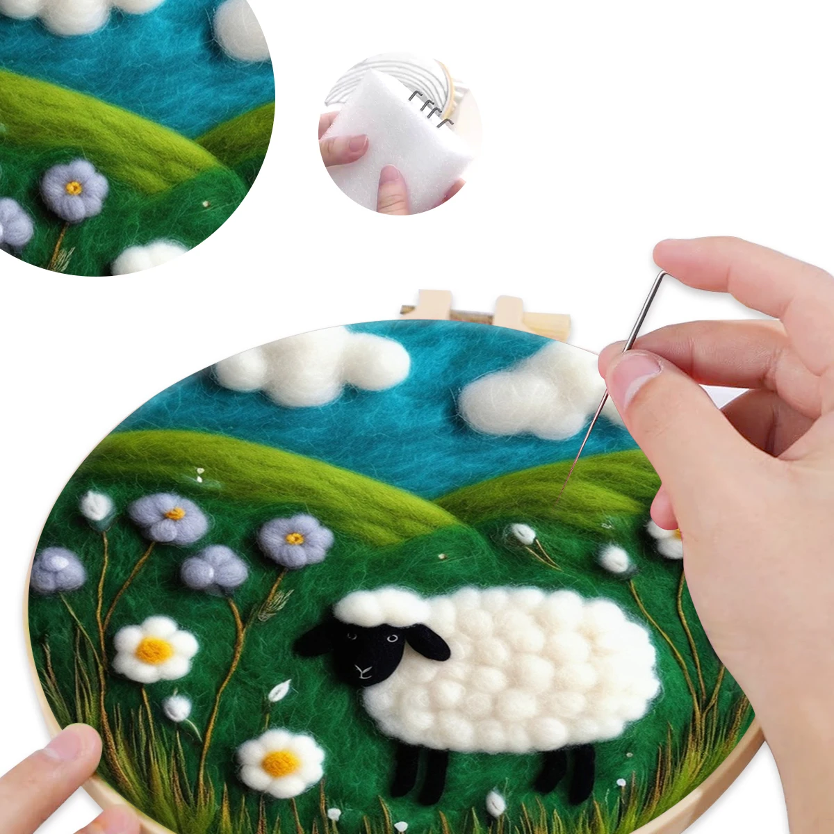 

SDOYUNO Wool Felt Painting sheep Embroidery Frame Worsted Wool Fomy Crafts Felt Tool Instruction Included Sewing Kit Home Decor