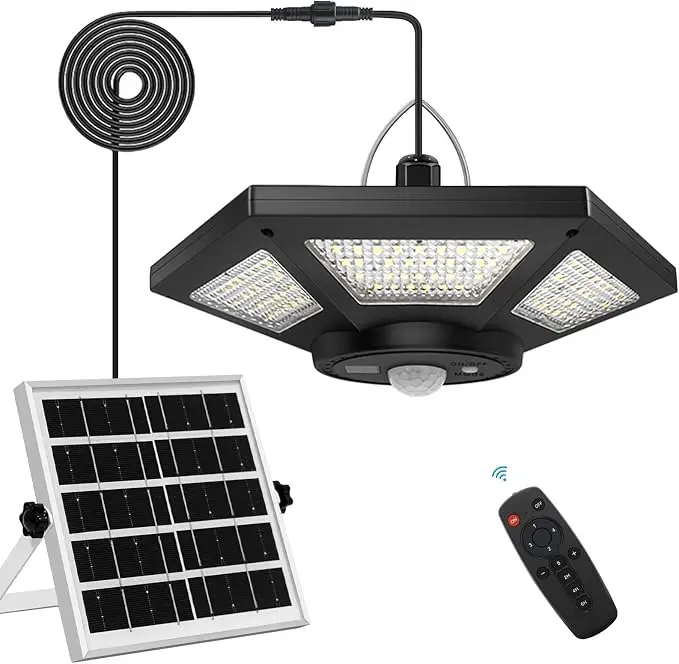 Solar Shed Light, Solar Pendant Light Indoor Outdoor,180 LED Solar Indoor Lights Motion Sensor with Control for Shed Barn Garage