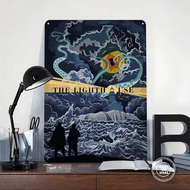 The Lighthouse: Nautical Horror Illustration Poster Retro 3D Printed Metal Signs Customized Wall Hanging Gift for Vintage Decor