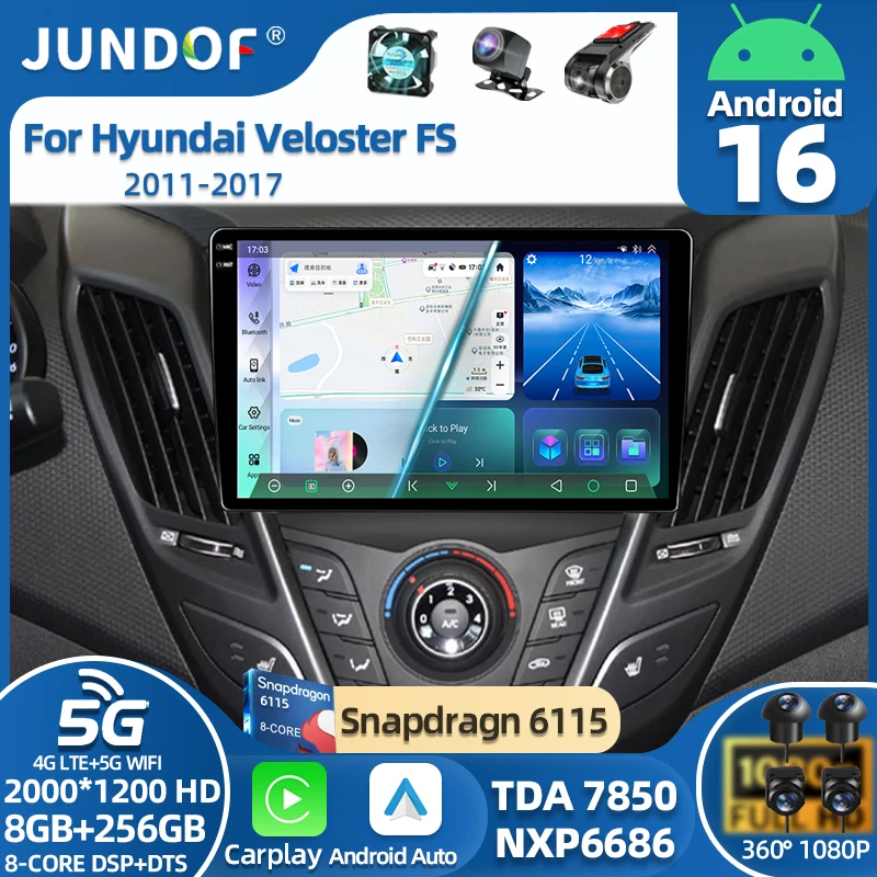 Car Radio Android 16 Carplay For Hyundai Veloster FS 2011 - 2017 Navigation Multimedia Player Stereo WiFi+4G BT DVD 360 Camera