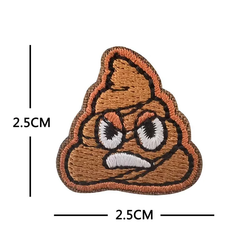 2.5*2.5CM/Angry Poop Small Clothes Stickers,Fabric Applique Badges Embroidery Hook And loop Patches Funny For Clothing,Backpack