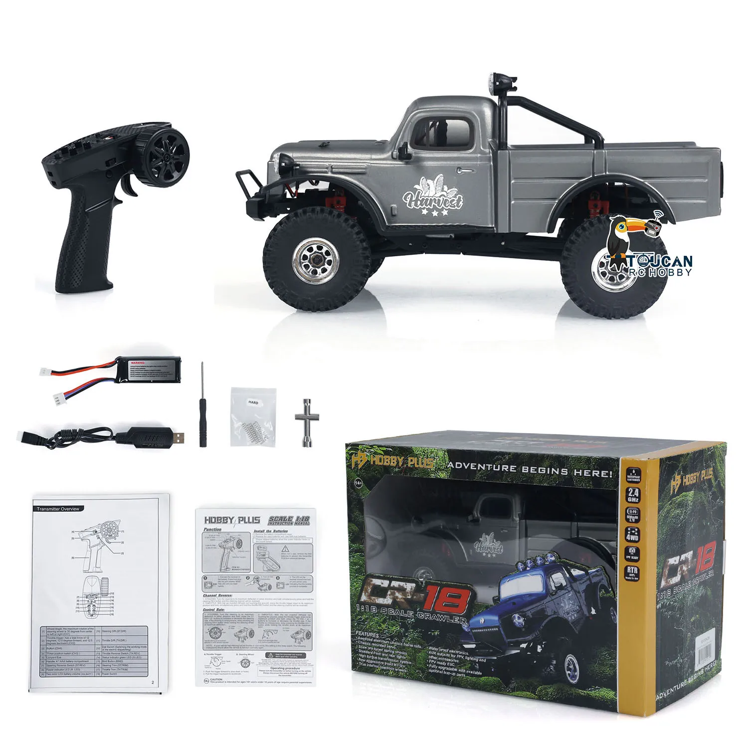 Hobby Plus CR18 RTR 1/18 RC Crawler Rock Car 4WD 4x4 Electric Climbing Off-road Vehicles Model Light System Toys Gifts TH24014