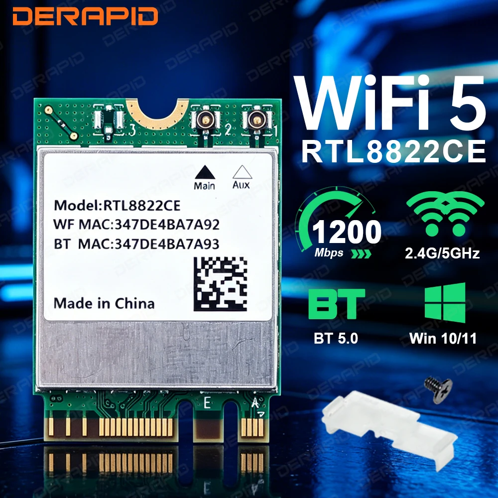 1200Mbps Dual Band 2.4G 5GHz WiFi Network Card RTL8822CE Bluetooth 5.1 802.11AC MU-MIMO for Desktop Laptop Windows7 10 11