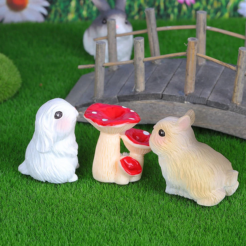 Mini Simulation Rabbit Figurine Bunny Car Desktop Ornament Micro Landscape Decoration Dollhouse Miniature Toy