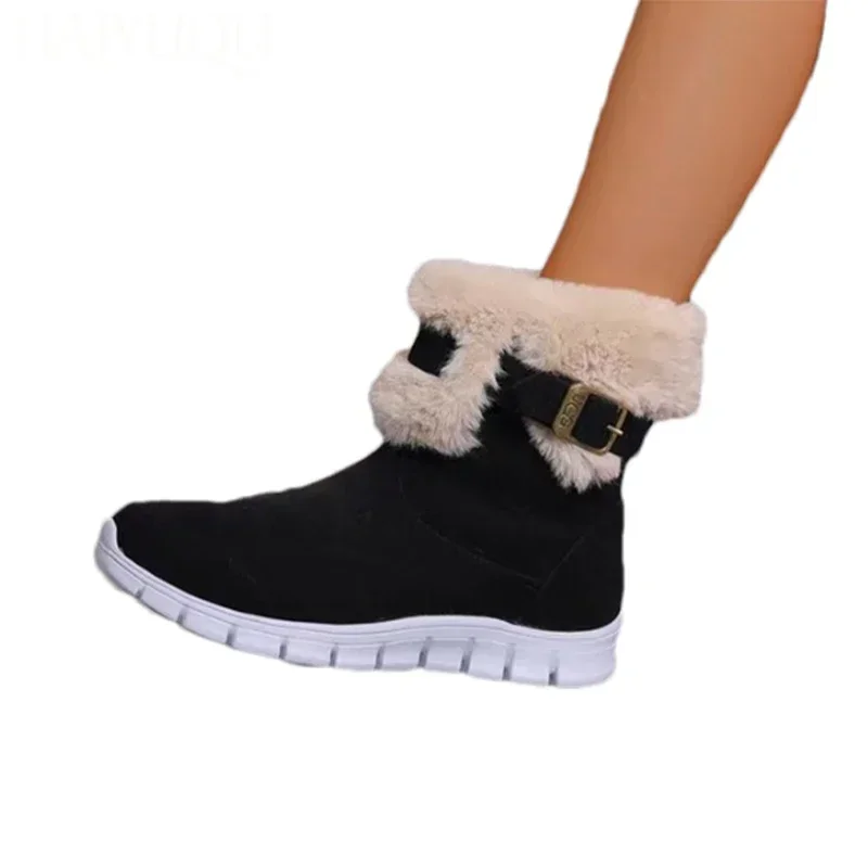 Fur Women Flats Snow Ankle Boots Designer Suede Cotton Shoes Woman 2025 Trend Winter Warm Sport Casual Short Plush Boots Mujer