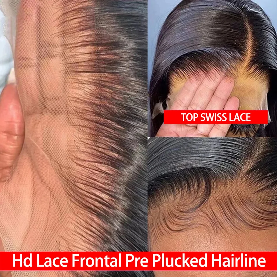 Perucas dianteiras do cabelo humano do laço para mulheres negras, osso reto, cabelo brasileiro, 13x4, 13x6, HD transparente, 30 ", 40"