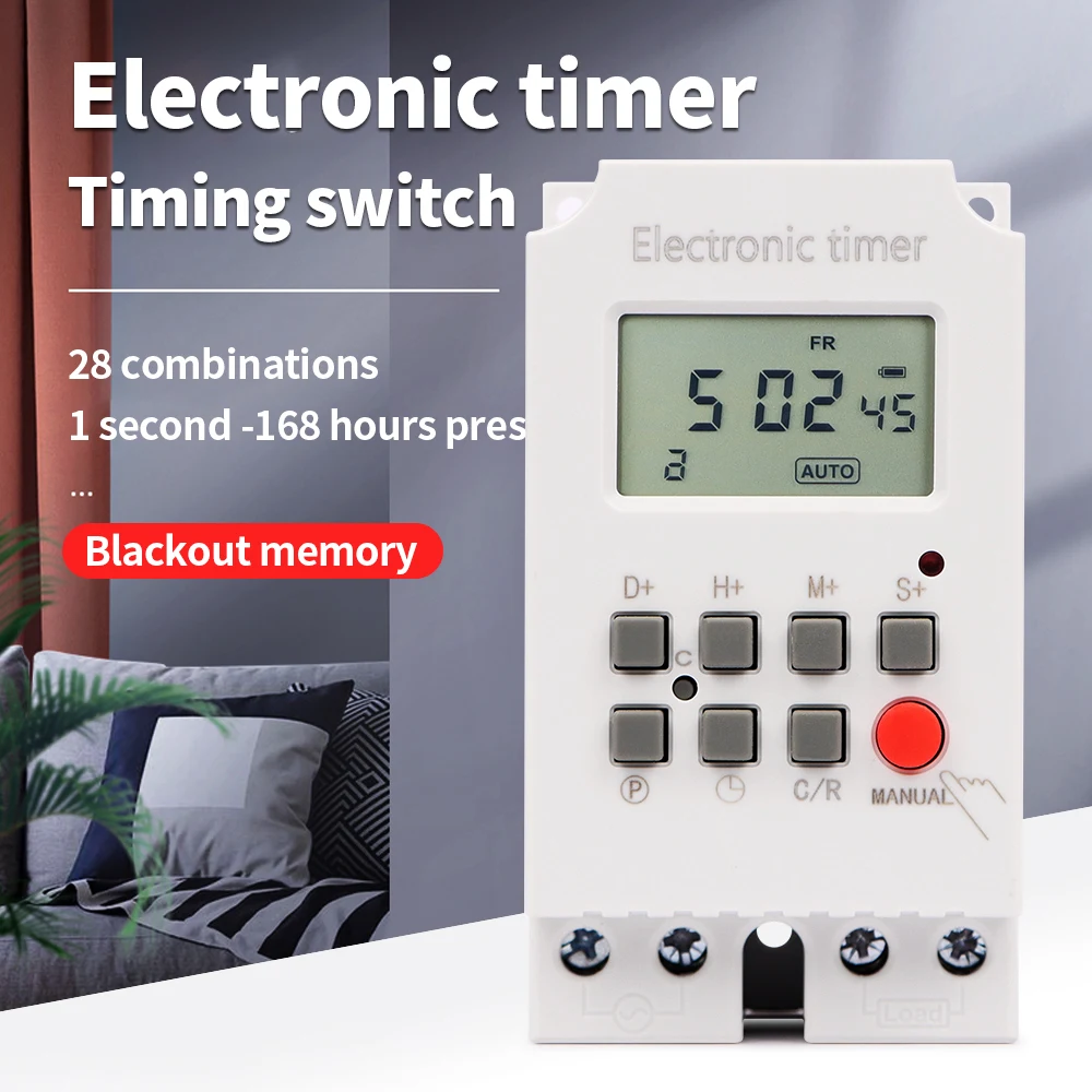 Interruptor Temporizador Digital Automático Programável Relé Eletrônico Semanal Dias Minutos segundo 168 Horas Controle de Tempo 220v 25a