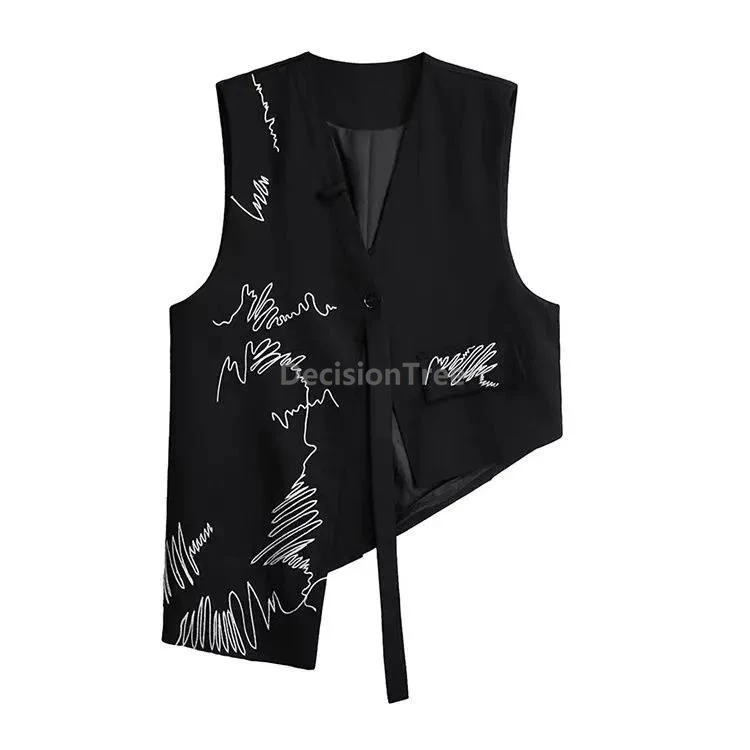 

2025 black chinese style embroideried vest spring and autumn style trendy irregular design singlet elegant temperament waistcoat