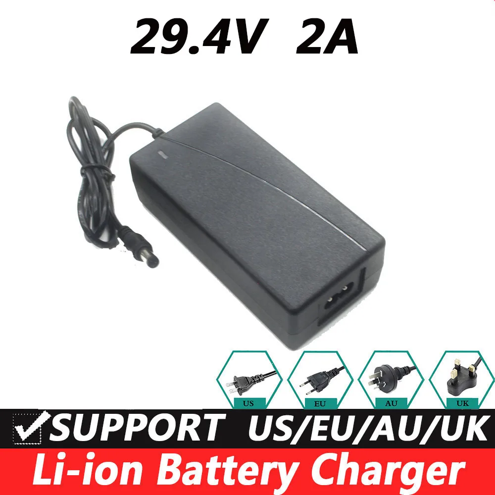 29.4V 2A Charger for 24V 25.2V 25.9V 29.4V 7S lithium battery DC 5.5*2.1 MM EU US AU UK Plug