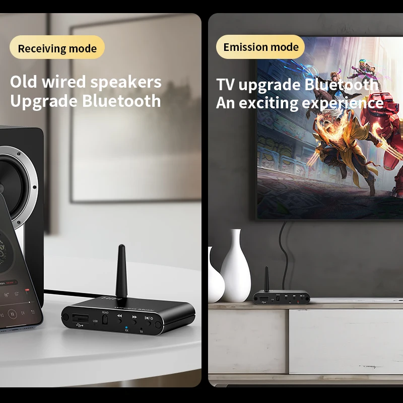 VAORLO pemancar penerima Audio Bluetooth 5.4, adaptor musik Stereo nirkabel Aux 3.5mm dengan Remote kontrol IR