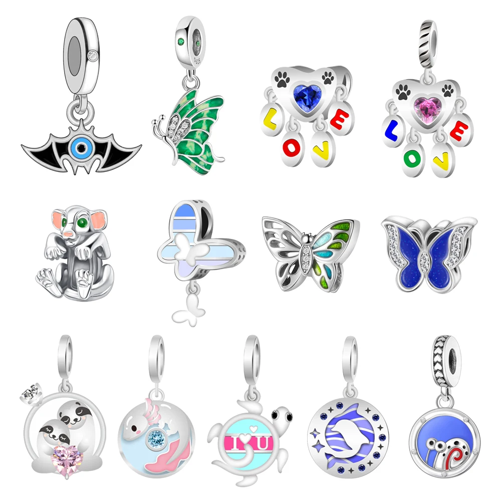 High Quality 925 Sterling Silver Colorful Cat Claw Bat Butterfly Jellyfish Pendant Fit DIY Bracelet Necklace Interesting Jewelry