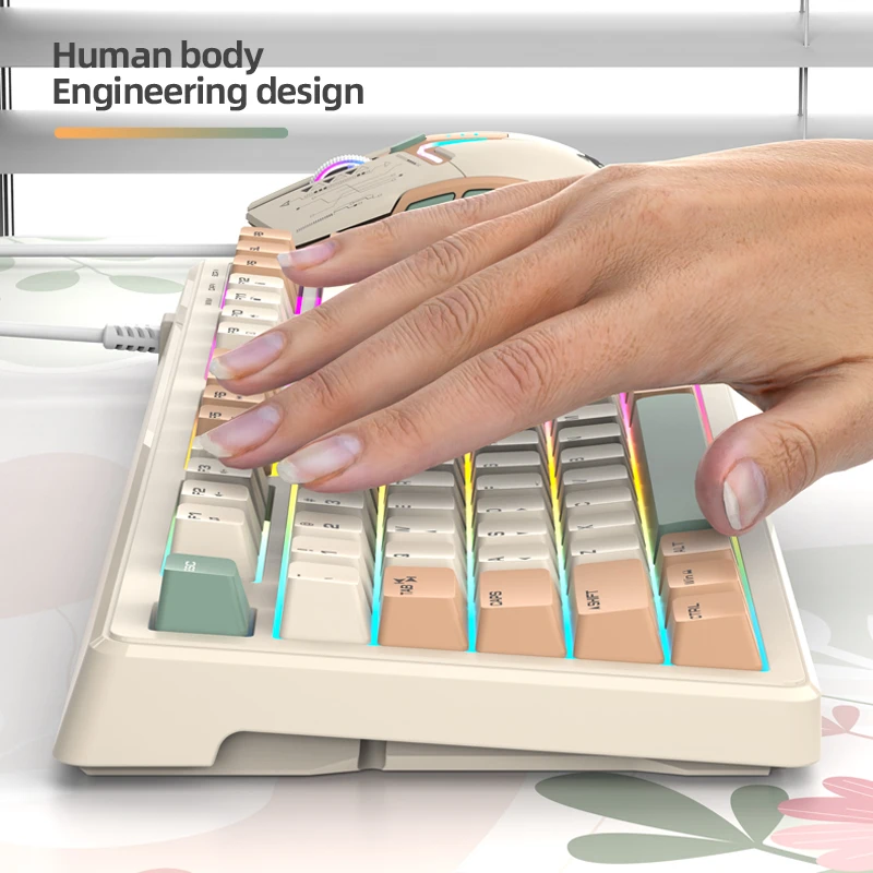 لوحة مفاتيح XUNSVFOX K60 ذات ملمس ميكانيكي 87 مفتاحًا مطابقة الألوان RGB المضيئة للألعاب والكمبيوتر المحمول المكتبي السلكي #3