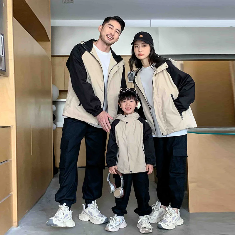 Autumn 2024 New Famliy Outdoor Clothes Fashion Korean Style Dad Mom and Daughter Son Matching Tops Zip Jacket Cargo Pants Outfit