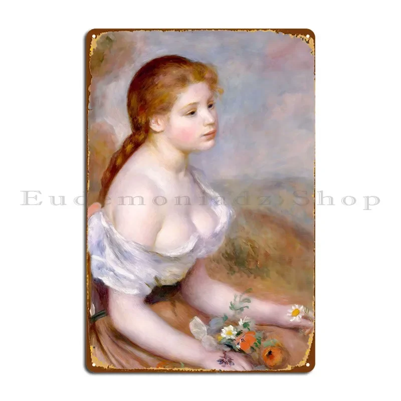 Young Girl With Daisies Metal Sign Create Club Poster Wall Mural Personalized Tin Sign Poster