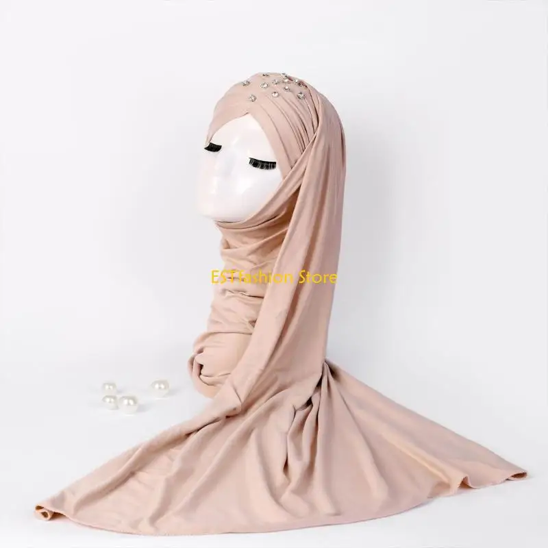 Y5GC Rhinestones Headscarf Practical Decorations Soft Fabric Head Scarf Wrap Fashion Outdoor Hijab Beauty Women's Wear