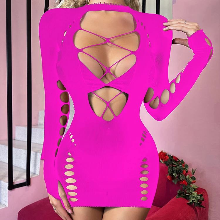 Fashion Bikini Cover Up Beachwear Hip Wrap Skirt Long Sleeve Open Back and Breast Free Nightdress Sexy Lingerie Women Babydoll