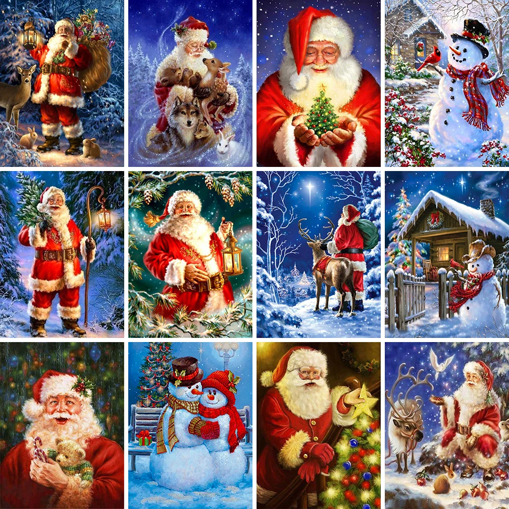 5D Diamond Painting Christmas Diamond Mosaic Set Children's Hobby Santa Claus Cross Stitch Cartoon Snowman Picture Decoration