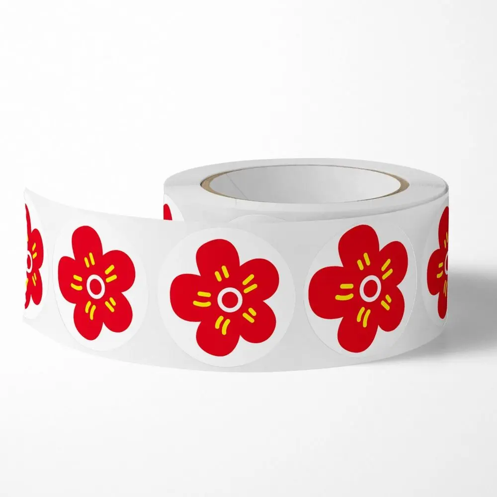 500pcs/roll Teacher Praise Little Red Flower Sticker Envelope Decoration Sticker Cute Face Stickers Creative Masking Tape