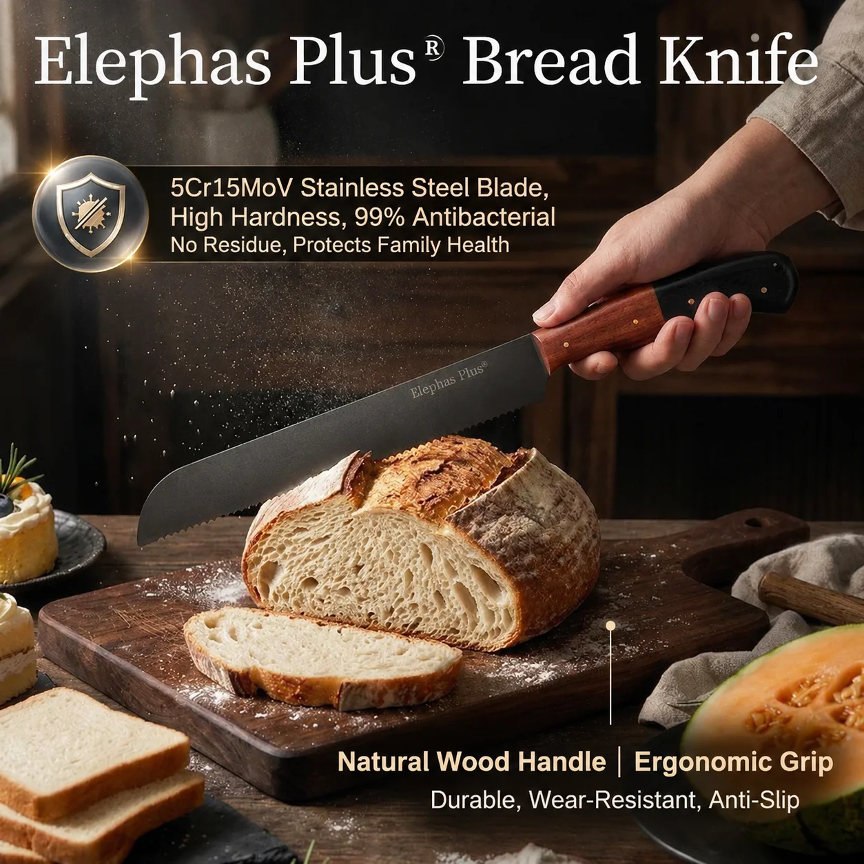 15 Inch Fine tooth Best Serrated Bread Knife Cake Cutting Long Baguette Cutter Stainless Steel Loaf Slicer/Slicing