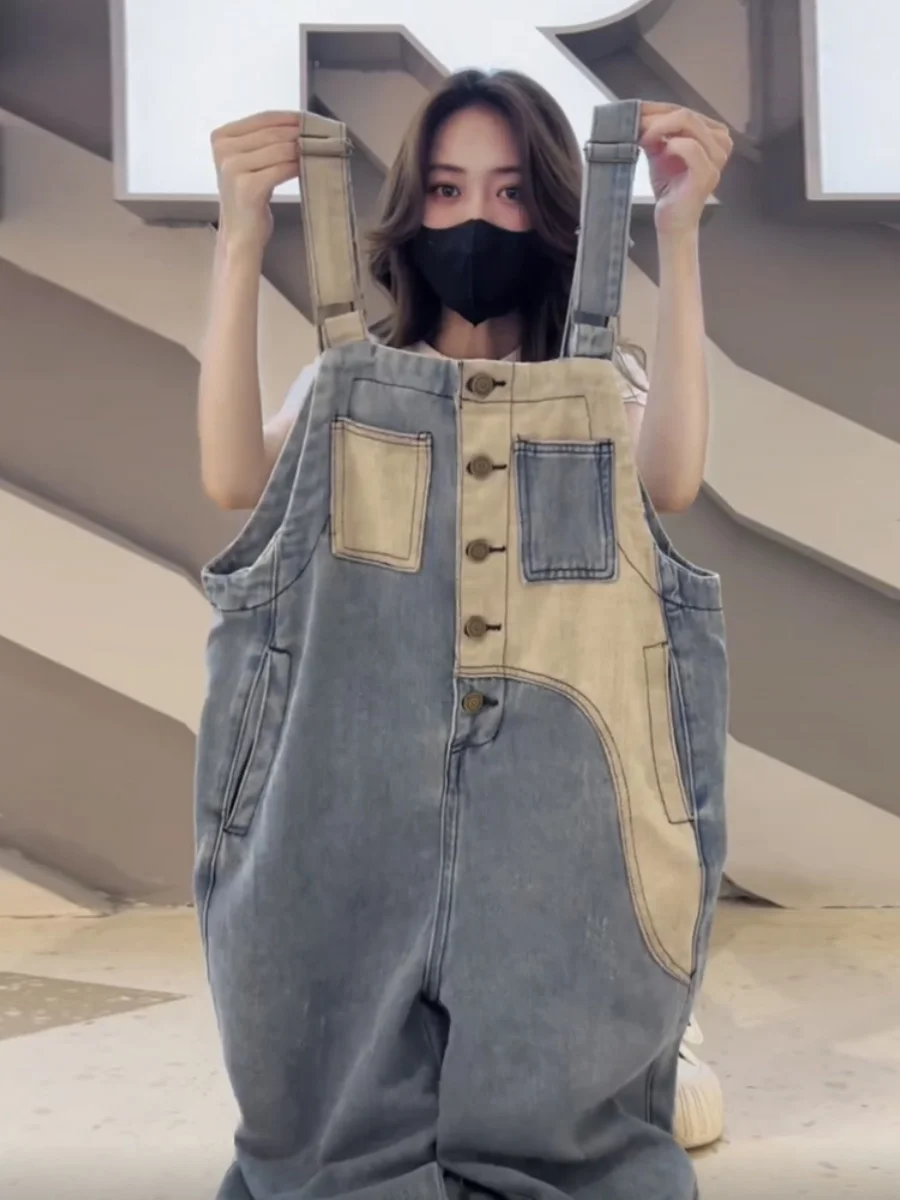 Loose Women's Denim Overalls Spring Autumn New Sle plus Size Pear ape Small Size Slimming Workwear One-Piece Pants