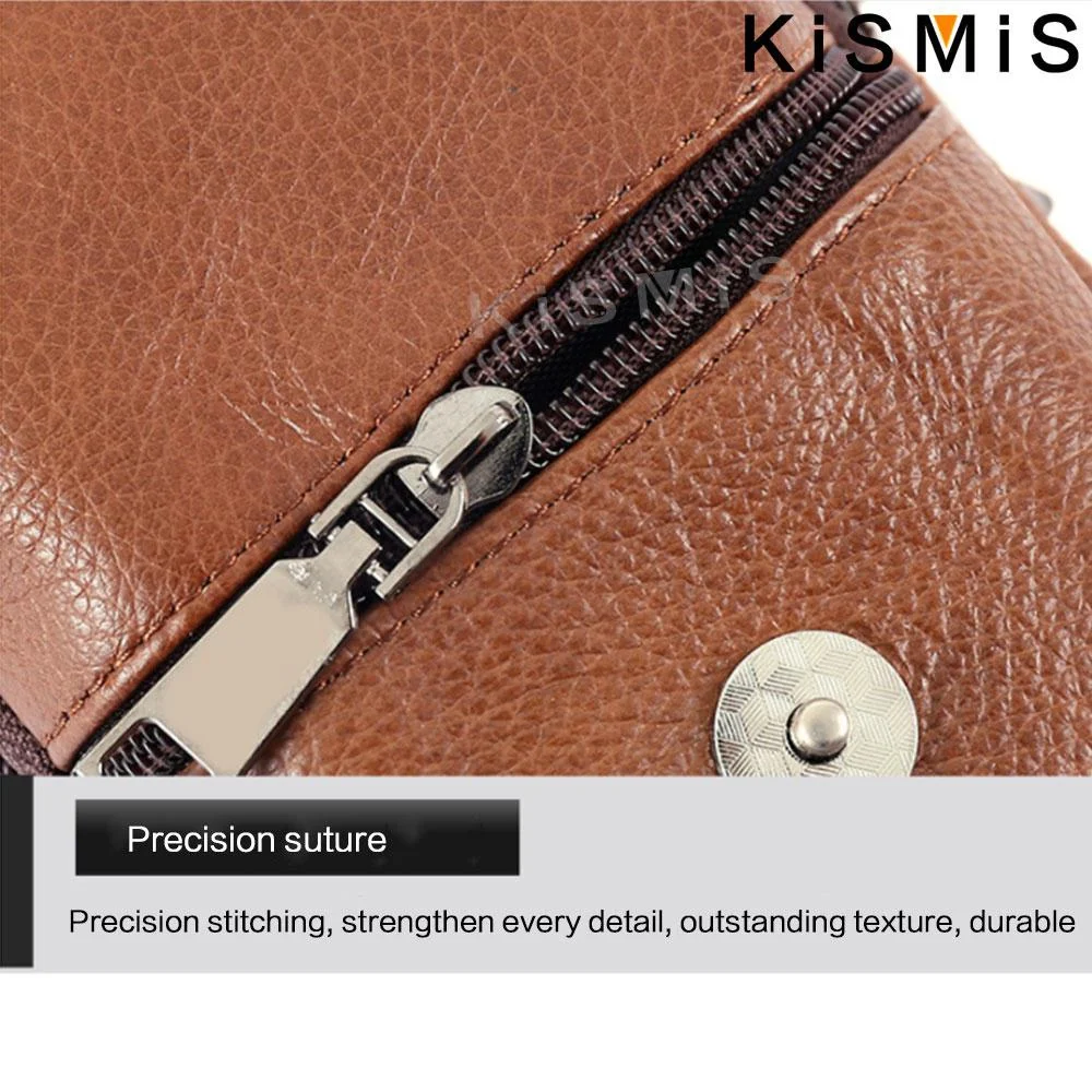 KISMIS-Bolsa de Cintura de Couro Masculina Multifuncional, Grande Capacidade, Bolsa para Cinto com Alça de Ombro, Moda