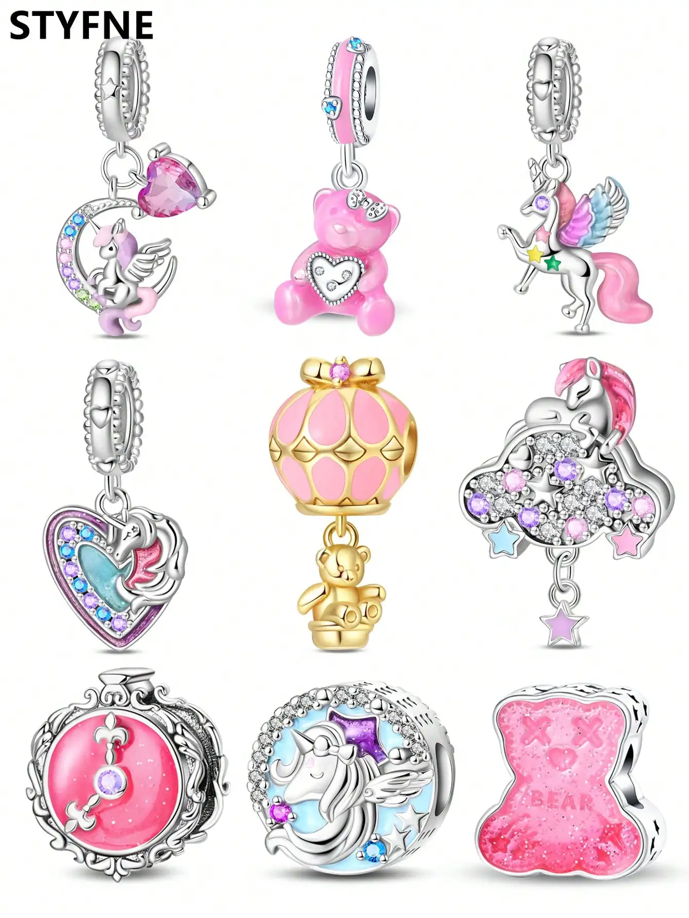 925 Silver Plated Original Charms Cute Little Bear Baroque Clock Beads Fit Bracelet Women's Jewelry Gift
