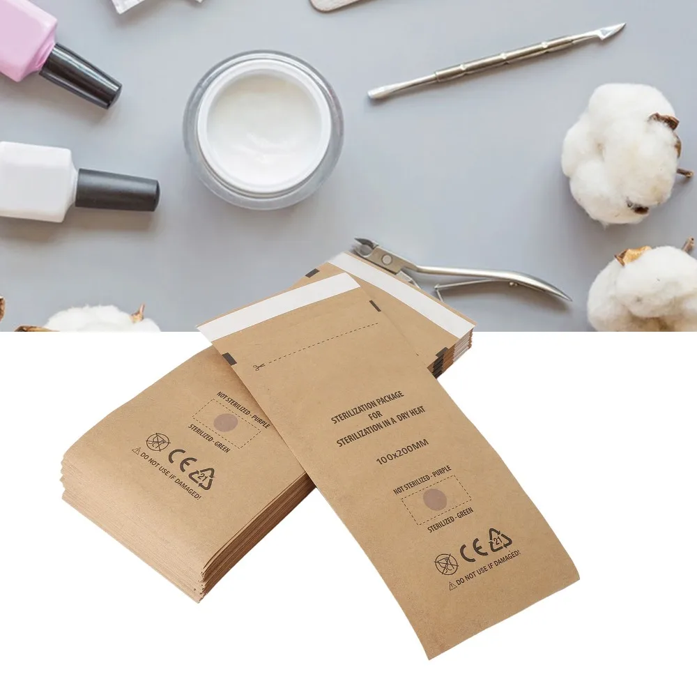 

100PCS Kraft Paper Sterilization Pouches Disposable Sterilizable Self Sealing Pouch Cleansing Bag Nail Shops