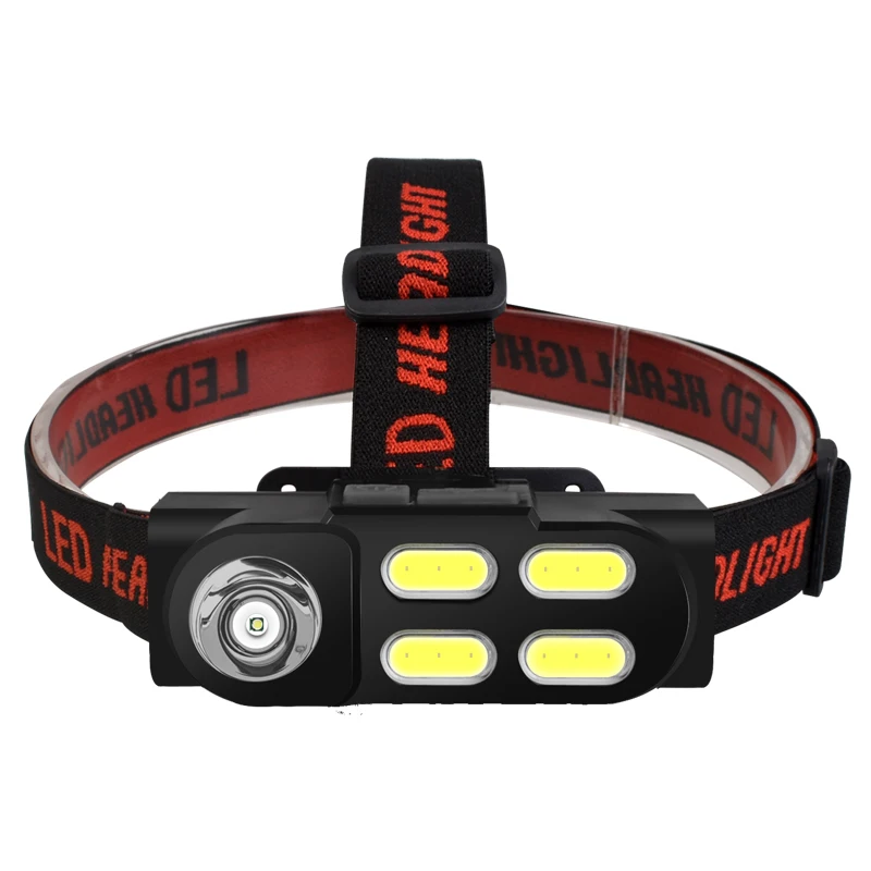 Portable Mini Headlamp XPE+4COB LED Headlight USB Rechargeable Use 18650 Battery Camping Light Night Fishing Lantern